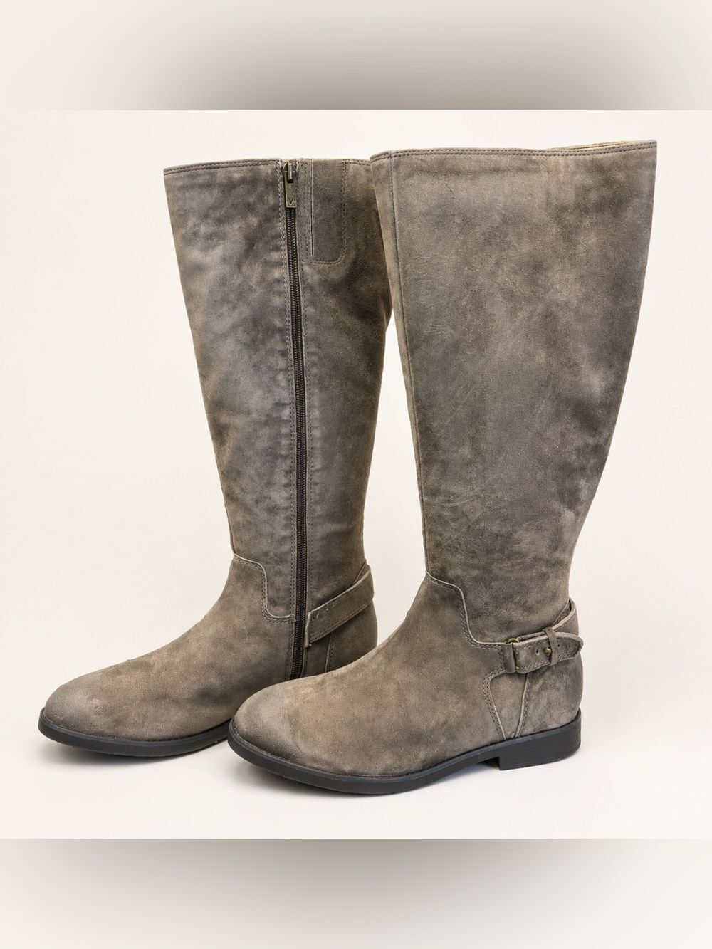 Vionic Rochelle Gray Suede Knee High Boots Womens 8 Wide Side Zip Buckle NWT